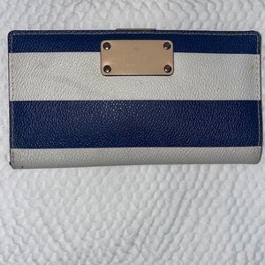 KATE SPADE Stacy Wellesley Blue & Cream Stripe Leather Bi-fold Wallet
